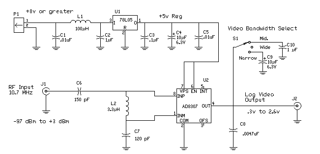 Schematic of Log Det using AD8307